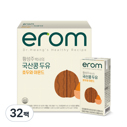 황성주박사의 국산콩두유 Plus 5박스 - 이롬 황성주박사의 국산콩 두유 호두와 아몬드, 190ml, 32개