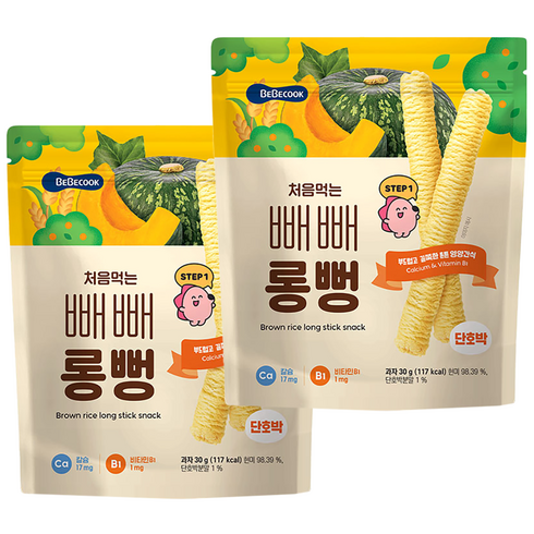 베베쿡 처음먹는 빼빼롱뻥, 단호박, 30g, 2개