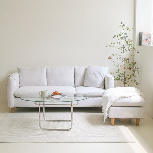 퍼리든 듀얼 패브릭 3인용 쇼파 176cm + 쿠션 + 스툴 세트 방문설치, 아이보리