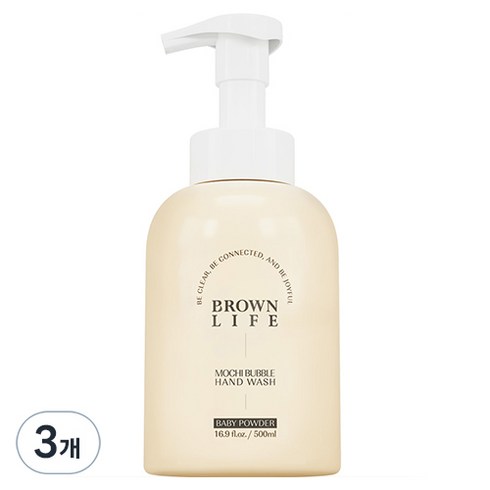 브라운 라이프 대용량 저자극 모찌 버블 핸드워시 베이비파우더향, 500ml, 3개