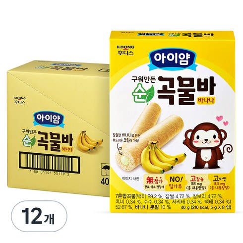 아이얌순곡물바 - 일동후디스 아이얌 구워만든 미니 순곡물바, 바나나, 40g, 12개