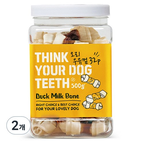 THINK YOUR DOG TEETH 우유껌 본 건조간식 32p 500g, 오리맛, 2개