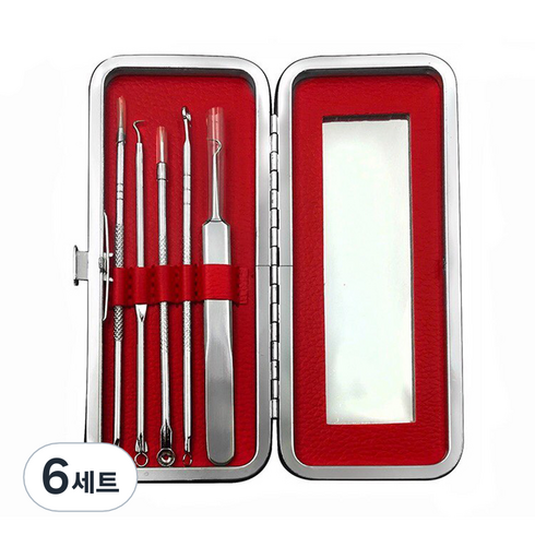 스테인리스 피지압출기 거울 파우치 5종 세트, 혼합 색상, 6세트