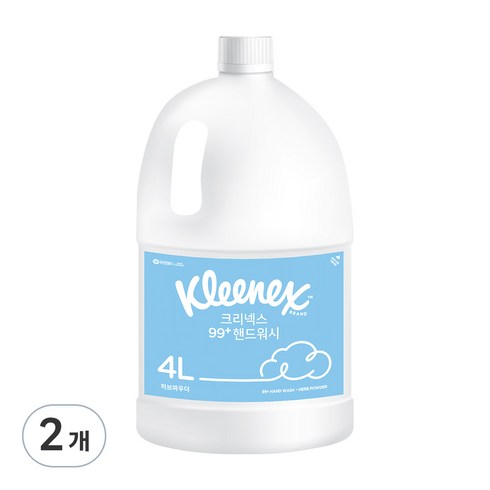 핸드워시대용량위생손세정제우디프리미엄 - 크리넥스 99+ 핸드워시 허브파우더향, 4L, 2개