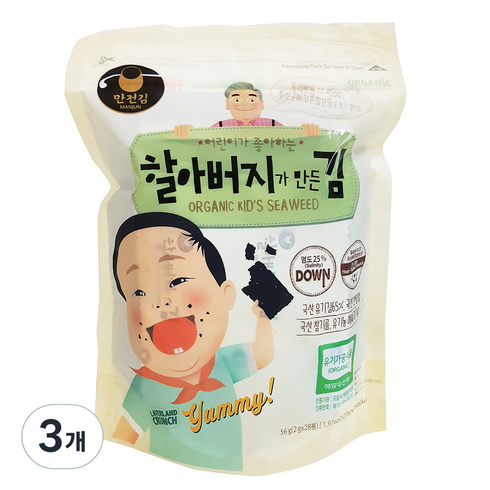 만전김 유기가공식품 인증 할아버지가 만든 김, 56g, 3개