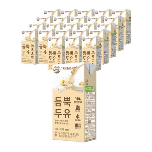 유기농마루 듬뿍두유 무가당, 190ml, 24개