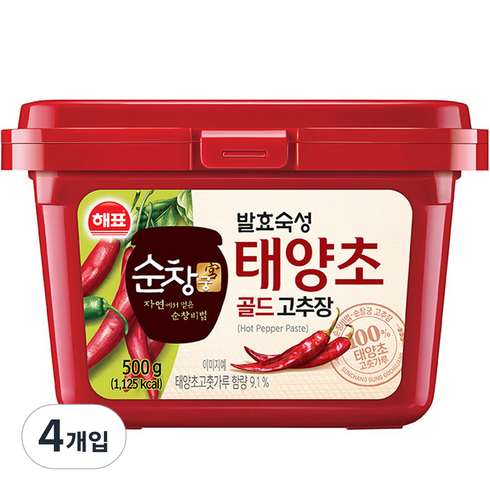 해표 순창궁 태양초 골드 고추장, 500g, 4개