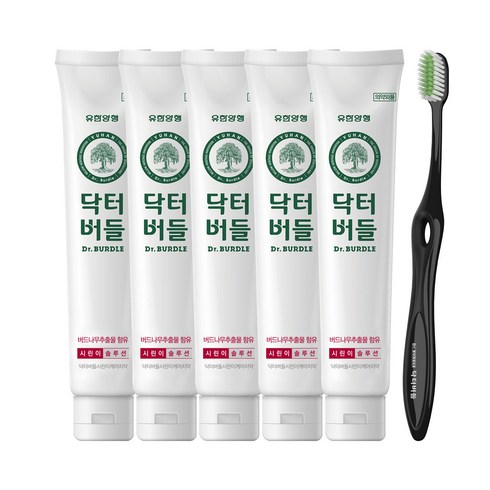 클로브덴 비건치약 잇몸케어 치약6칫솔2쇼핑백1 - 닥터버들 시린이케어 치약 130g x 5p + 이중미세모 칫솔 블랙 세트, 1세트