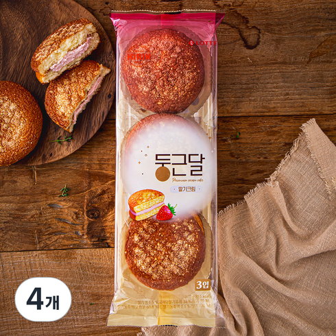 롯데웰푸드 둥근달 딸기크림 빵 3개입, 210g, 4개