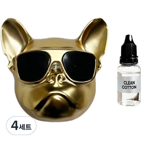 엠퓨처 차량용 불독 방향제 매트골드 + 오일 15ml + 클립 3cm + 오일솜 세트, 4세트, 클린코튼