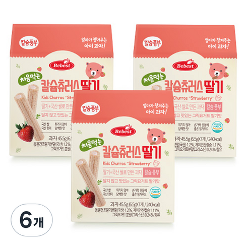 베베스트 - 베베스트 처음먹는 칼슘 츄러스, 딸기맛, 6개, 45.5g