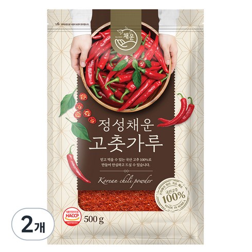 고춧가루보통맛500g - 채운영농조합 국산 고춧가루 보통굵기 보통매운맛, 500g, 2개