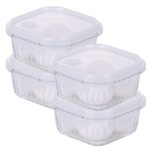 네오플램 웨이브락V 밀폐용기 - 네오플램 웨이브락 V 내열유리 밀폐용기, 4개, 520ml