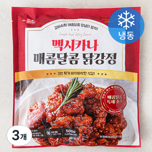 순살 닭강정 블랙알리오 500g3 - 멕시카나 매콤달콤 닭강정 (냉동), 500g, 3개