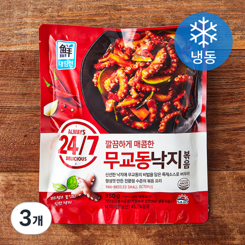 낙지볶음 - 대림선 24/7 깔끔하게 매콤한 무교동 낙지 볶음 (냉동), 350g, 3개