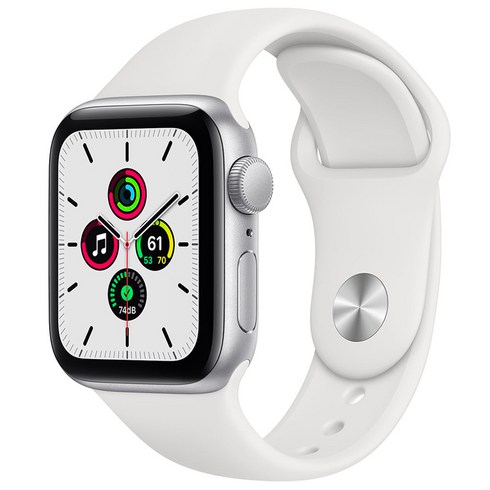 Apple 애플워치 SE, 40mm, GPS, 알루미늄, 실버 / 화이트 스포츠 밴드