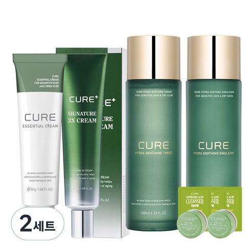 김정문알로에 큐어 토너 130ml + 에멀젼 130ml + 에센셜크림 50ml +3X크림 50ml + 체험키트, 2세트