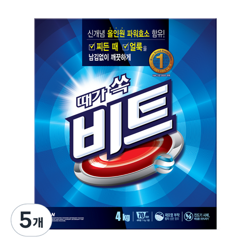 비트 분말 세탁세제 일반용, 4kg, 5개
