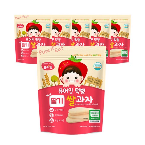 퓨어잇 떡뻥 쌀과자 30g, 쌀 + 딸기 혼합맛, 6개