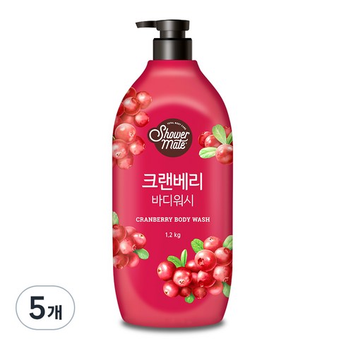 샤워메이트 바디워시 크랜베리향, 1.2kg, 5개