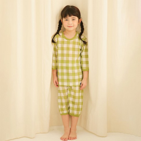 보보 아동용 컬러체크 7부 레이온 실내복 세트