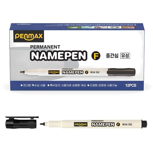 펜맥스 유성 스마트 네임펜 F, 검정색, 12개