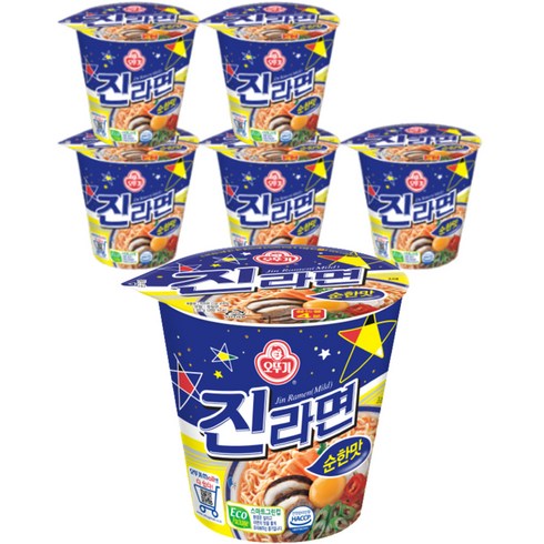 2023년 가성비 최고 컵라면 - 오뚜기 진라면 순한맛 소컵 65g, 6개