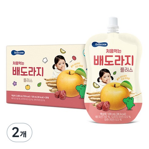 베베쿡 처음먹는 배도라지 플러스 주스 20p, 혼합맛(배/도라지), 2개, 2400ml