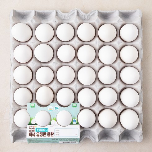 백색유정란 - 곰곰 동물복지 백색유정란 중란 1.32kg 30구, 1개