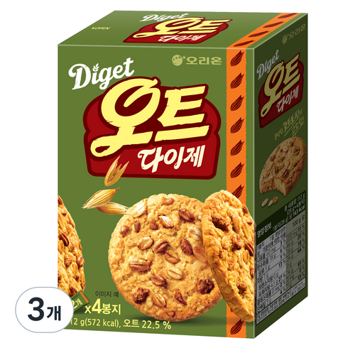 오리온 오트다이제 비스켓 4p, 3개, 112g