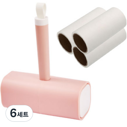 제이포 사각 케이스 먼지제거 테이프클리너 본품 핑크 + 리필 3p, 6세트
