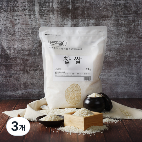 바른곡물 국산 찹쌀, 3개, 2kg