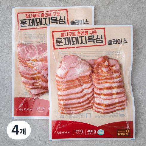 노랑오리 훈제돼지목심 바베큐 슬라이스, 400g, 4개