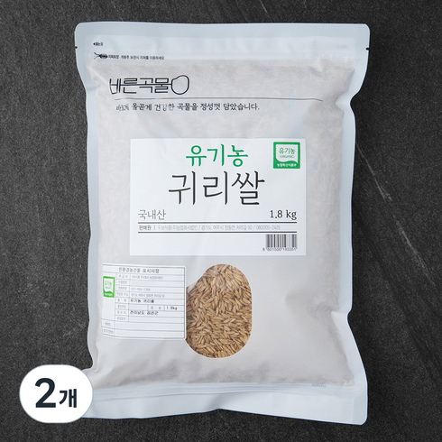 바른곡물 국산 유기농 귀리쌀, 1.8kg, 2개