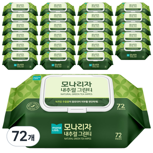 모나리자 내추럴 그린티 물티슈 캡형, 72개, 72매