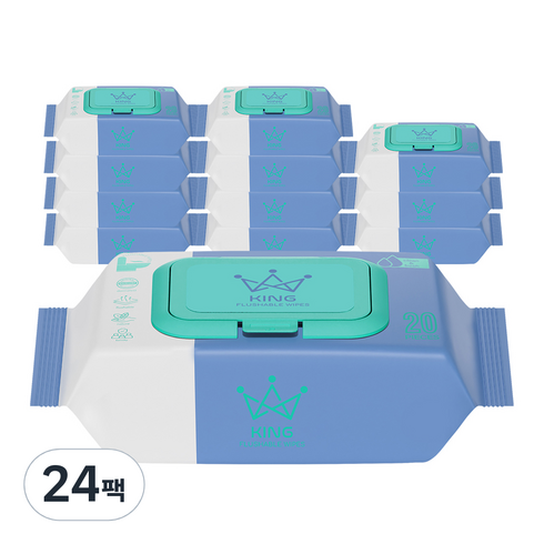 킹 소프트 터치 저자극 화장실용 비데 물티슈 휴대캡형, 20매, 24팩