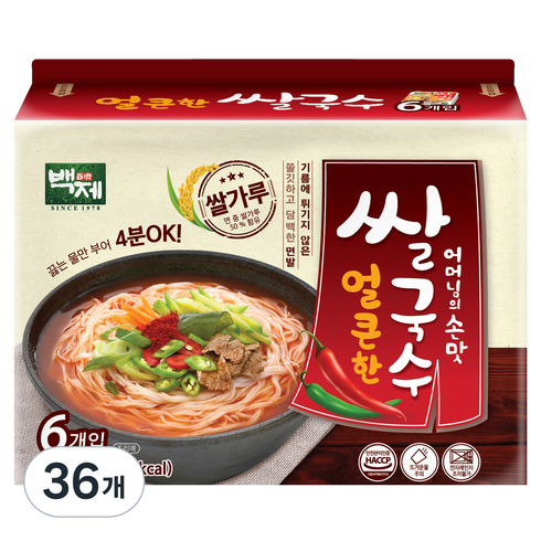 완도 해조쌀국수 - 백제 얼큰한맛 쌀국수 멀티팩, 90g, 36개