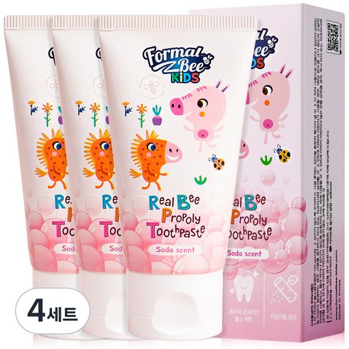 포멀비키즈치약 - 포멀비 키즈 리얼 비프로폴리 치약 소다향 3p, 60g, 4세트
