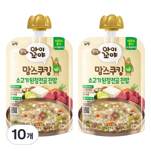 아이꼬야 유아용 맘스쿠킹 레토르트 이유식, 소고기 된장전골 진밥, 100g, 10개