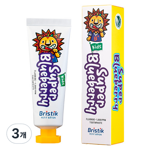 브리스틱 어린이 불소 1000 치약 블루베리향, 50g, 3개