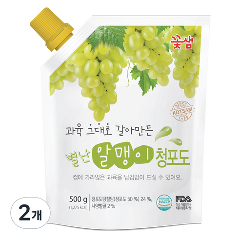 꽃샘 별난알맹이 청포도 음료베이스 500g, 2개