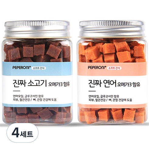 페페로니 반려견간식 오메가3 져키 연어 180g + 소고기 180g, 4세트