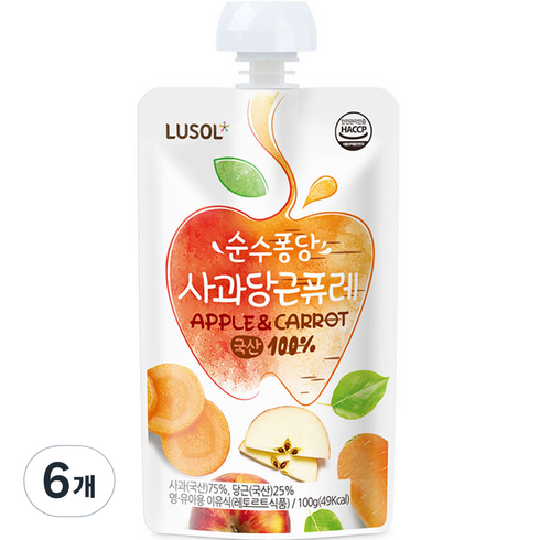 루솔퓨레 - 루솔 순수퐁당 퓨레, 혼합맛(사과/당근), 100g, 6개