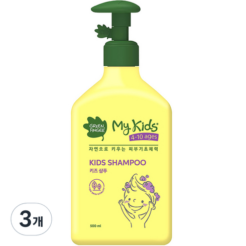 그린핑거 마이 키즈 샴푸, 500ml, 3개