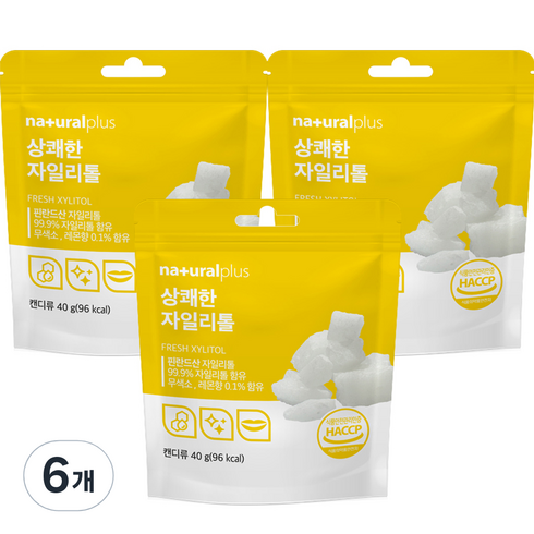 자일리톨사탕 - 내츄럴플러스 상쾌한 자일리톨, 40g, 6개