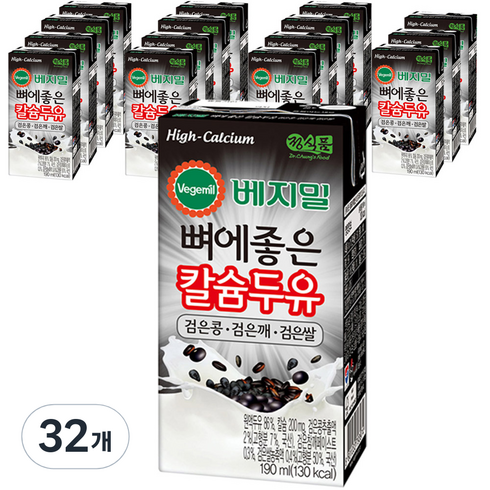 베지밀 뼈에좋은 칼슘두유 검은 콩 깨 쌀, 190ml, 32개