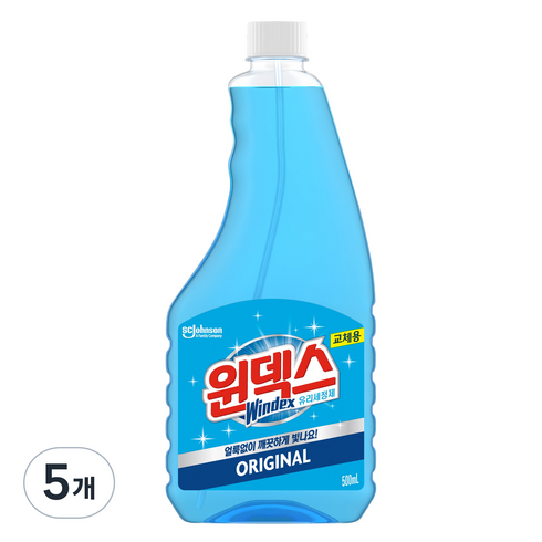 윈덱스 스프레이 유리세정제 리필, 500ml, 5개