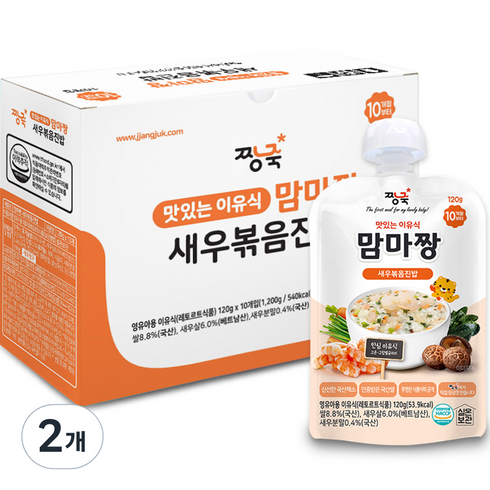 짱죽맘마짱 - 짱죽 맛있는 이유식 맘마짱 새우볶음진밥 스파우트형 10p, 120g, 20개