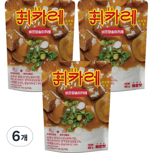 혼카레 - 휘카레 비프양송이카레 매운맛, 180g, 6개