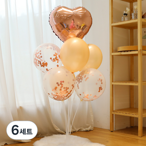 로즈골드 하트 컨페티 혼합 풍선꽂이 세트, 혼합색상, 6세트